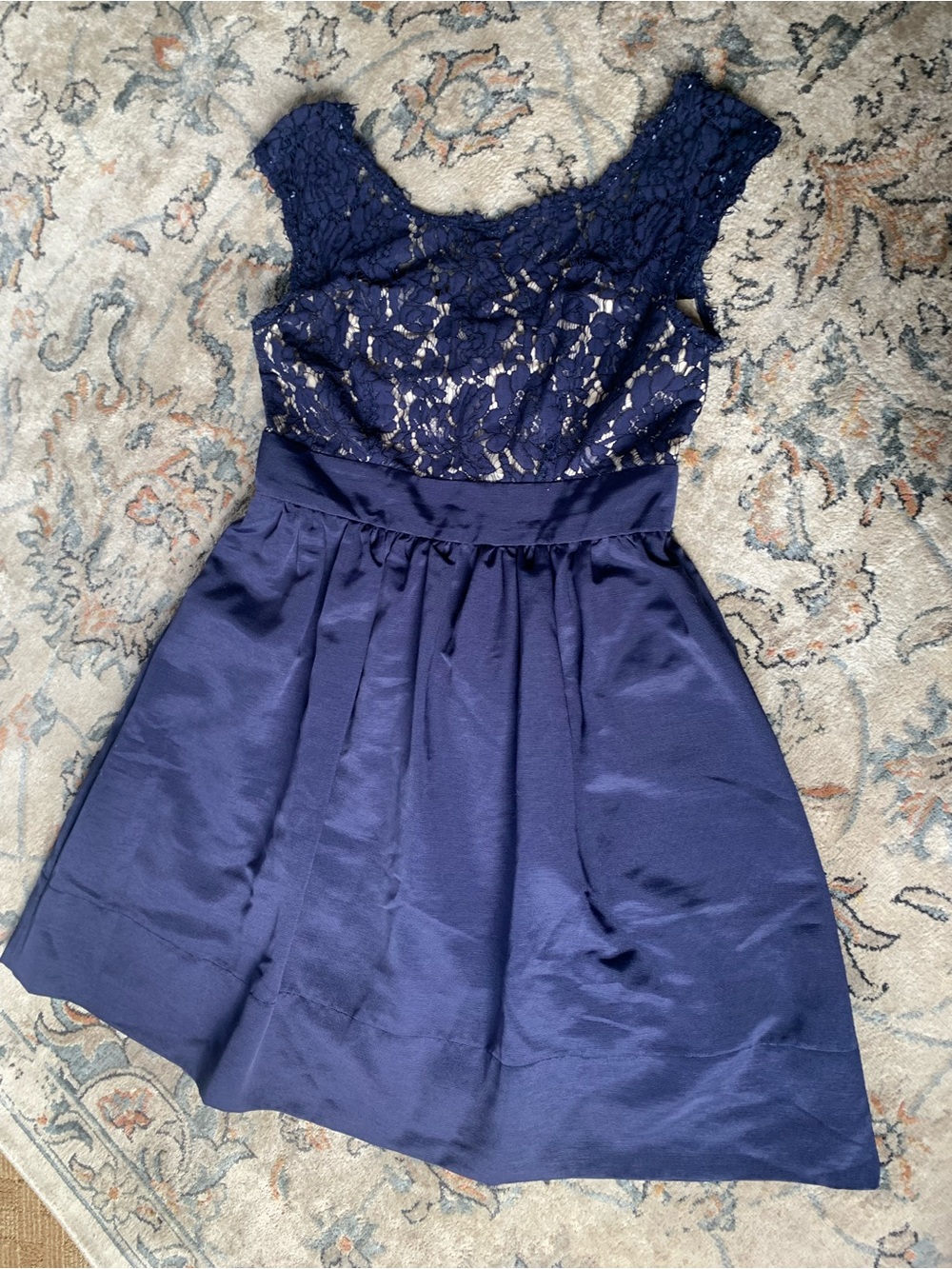 Eliza J Navy Lace Bodice Satin Skirt Women’s Dress